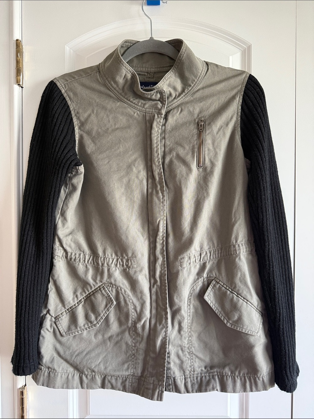 Splendid Women's Two-Tone Utility Jacket, Knit Sleeves, Green & Black, M, EUC!
